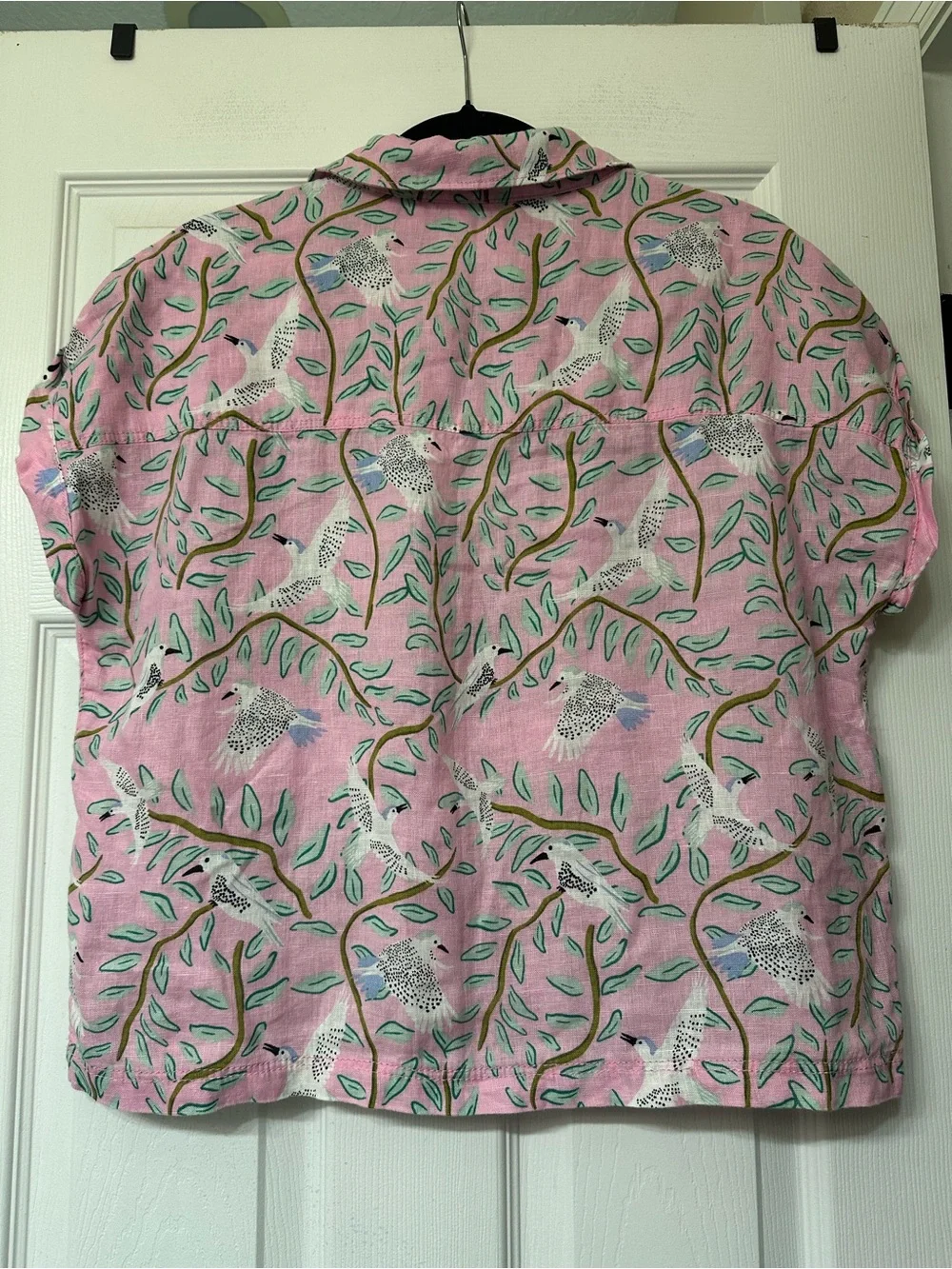 Cynthia Rowley Pink 100% LinenBird Print Button-Down Top - Picture 8 of 9